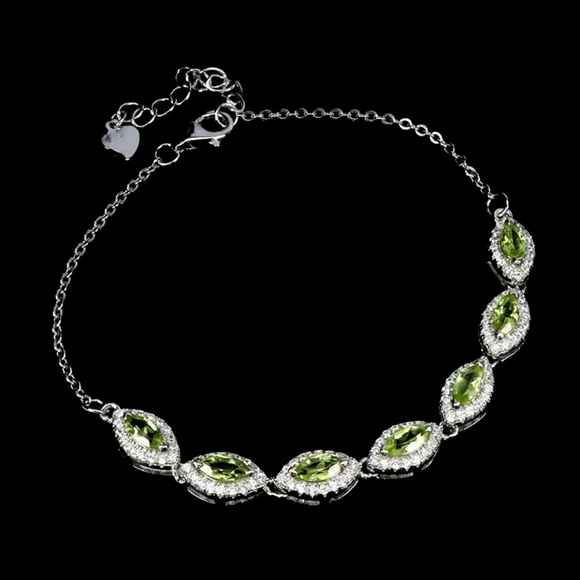 925 Sterling Silver Bracelet Marquise Peridot Natural Gemstone Jewelry 7 Inches - Picture 2 of 5